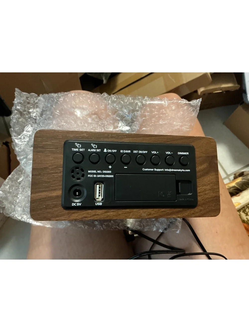 DreamSky Wooden Alarm Clock with Wireless Charging and USB Port